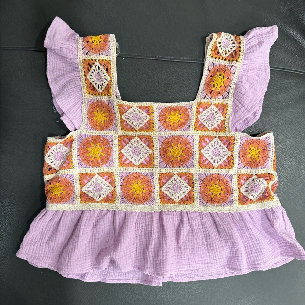 Vibrant Patchwork Crochet Blouse - image 1
